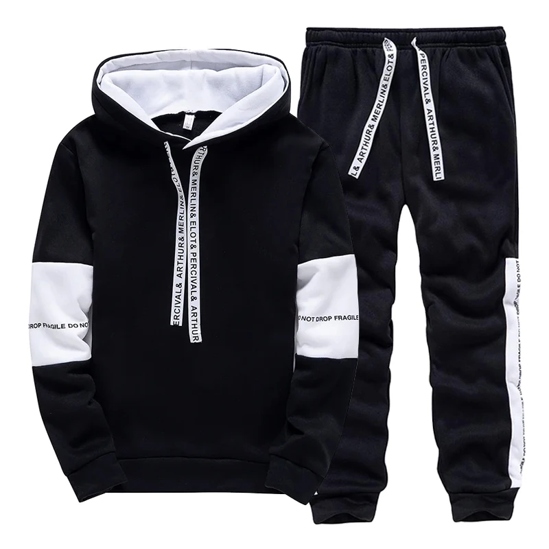 Winter Clothing Men - Setelan Olahraga Pria Hitam Putih, Hoodie