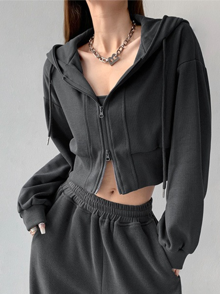 Winter Clothing Essentials For Women - Kaus Hoodie Wanita Ritsleting Penuh Pakaian