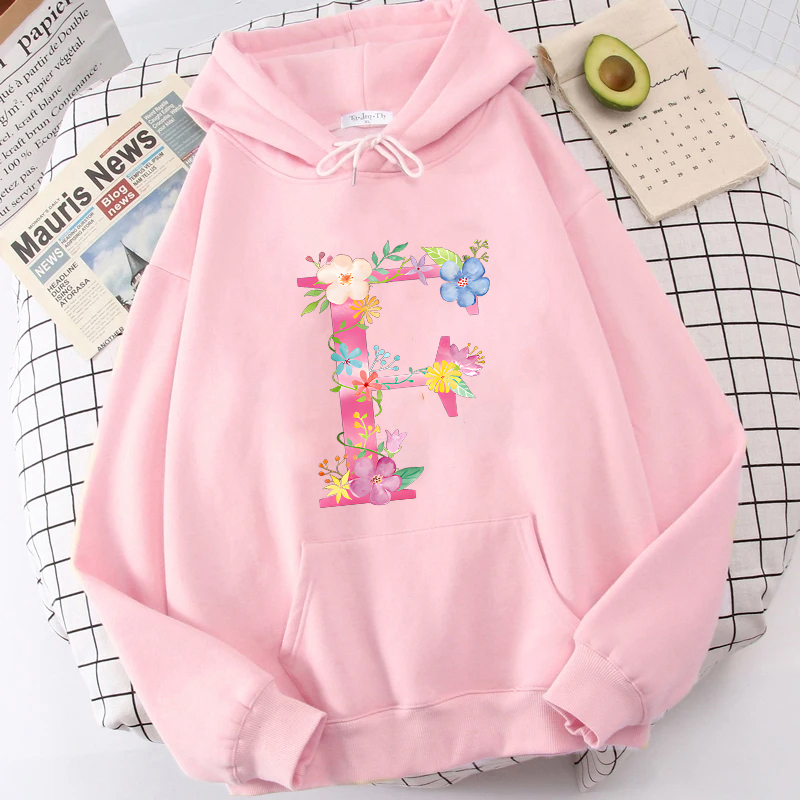 Winter Clothing Essentials For Women - Hoodie wanita bercetak huruf bunga merah