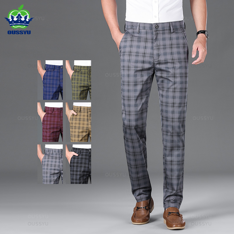 Quality Winter Clothing Brand - OUSSYU celana panjang kotak-kotak pria, Bawahan