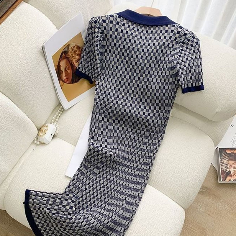 Gaun rajut lengan pendek kotak - Winter Clothing H&M ulasan dan harga